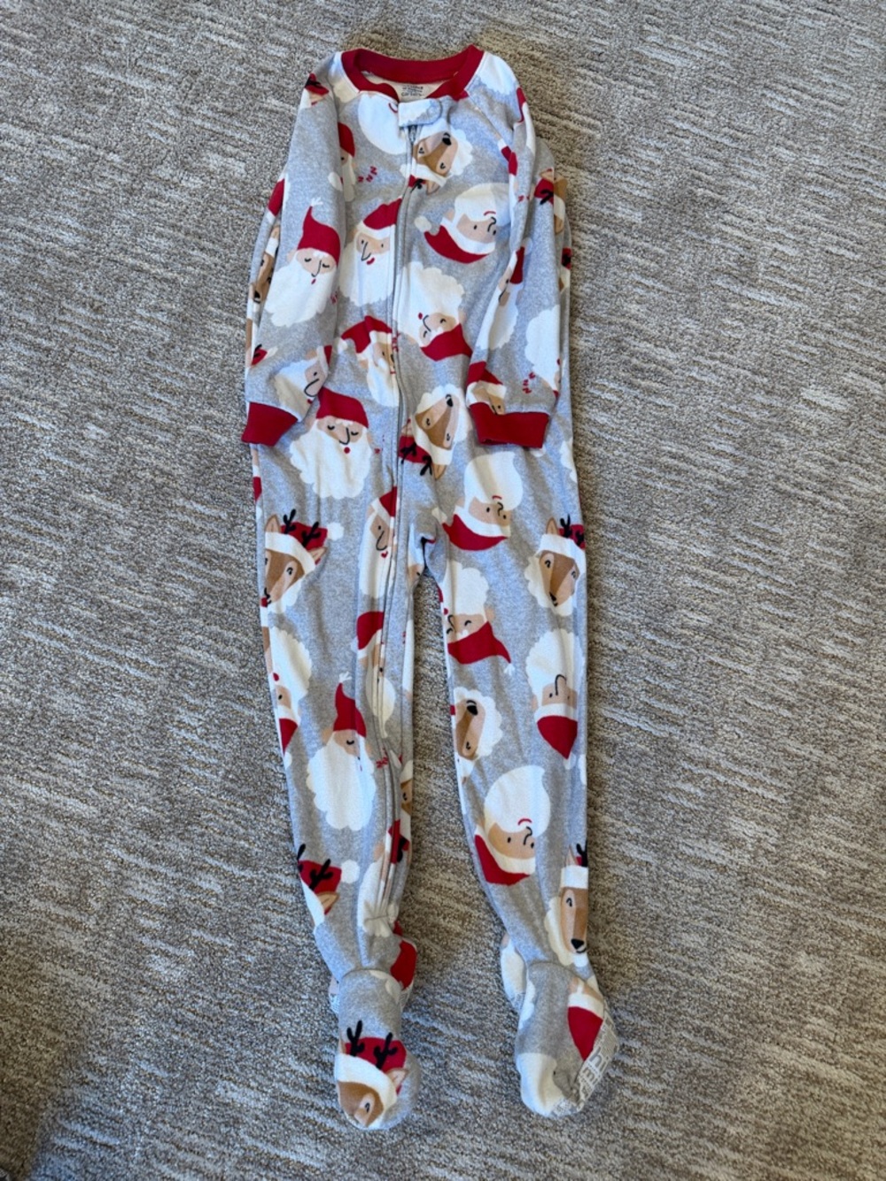 Carter's Santa Print Footed Pajamas - Red & Gray